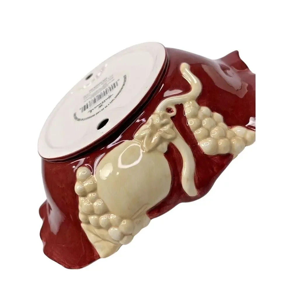 Hallmark Embossed‎ Grape Leaf and Fruit Ceramic Bowl Wine and Ivory 8 1/2